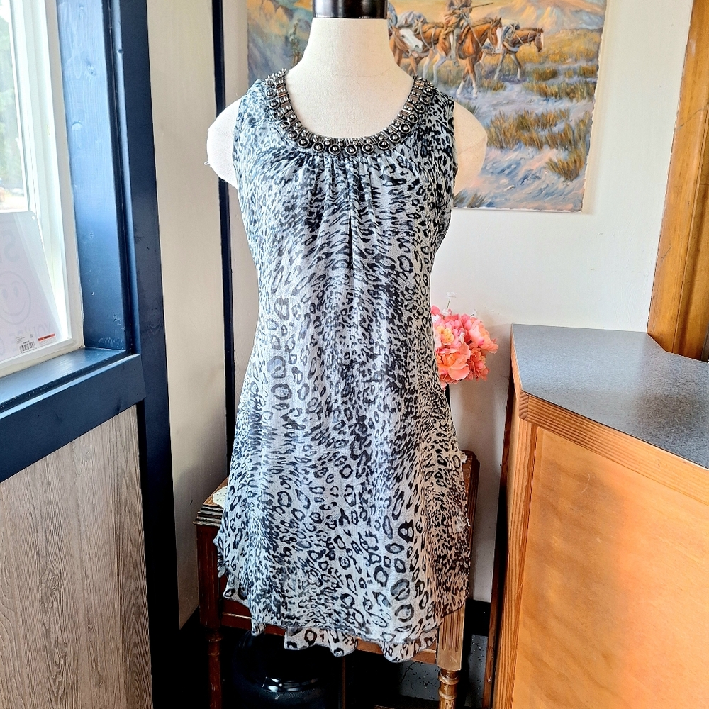 My Pretty Angel Silk Blend Leopard Print Sleeveless Dress, Medium, RN#109796